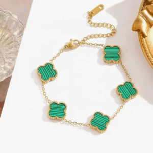 green Crystal Clover Gold Bracelet