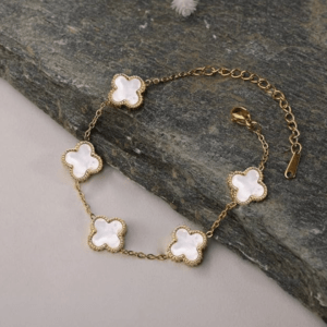 White Crystal Clover Gold Bracelet
